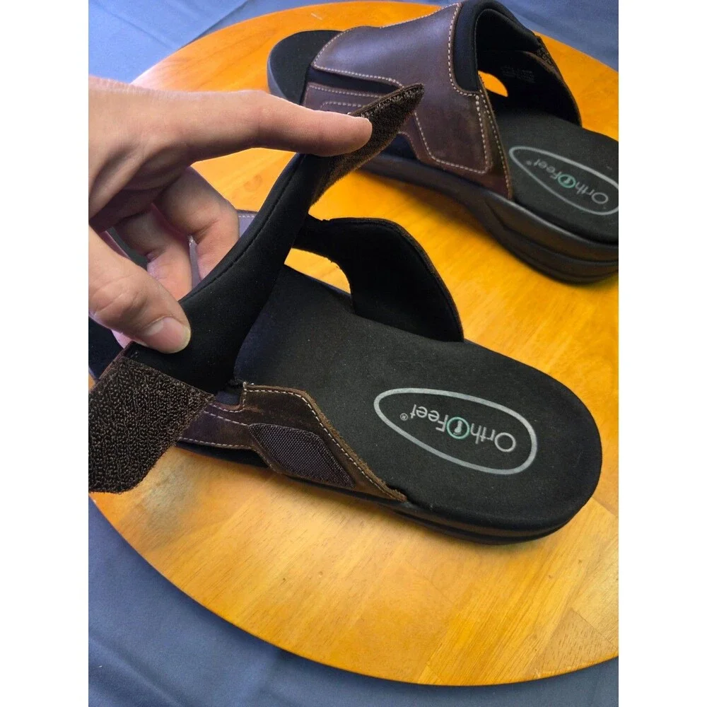 OrthoFeet Men's Leather Slide Sandals, Size 13 Extra Wide